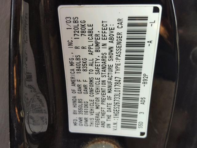 1HGES26733L017847 - 2003 HONDA CIVIC EX BLACK photo 10