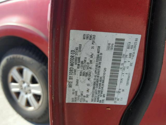 1FMEU63E88UA10120 - 2008 FORD EXPLORER X RED photo 10