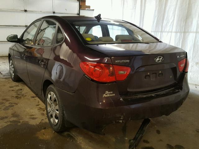 KMHDU46D39U769293 - 2009 HYUNDAI ELANTRA GL PURPLE photo 3