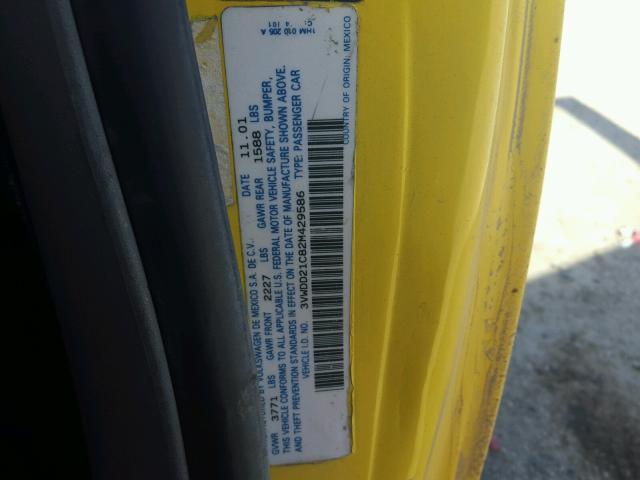 3VWDD21C82M429586 - 2002 VOLKSWAGEN NEW BEETLE ყვითელი ფოტო 10