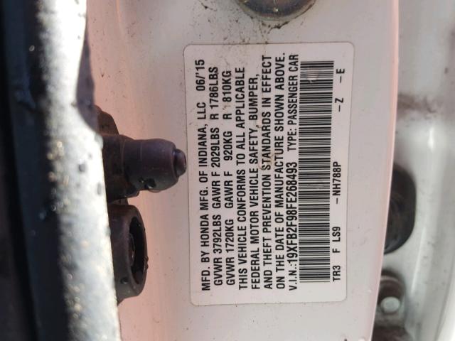 19XFB2F98FE268493 - 2015 HONDA CIVIC EXL 白色 照片 10