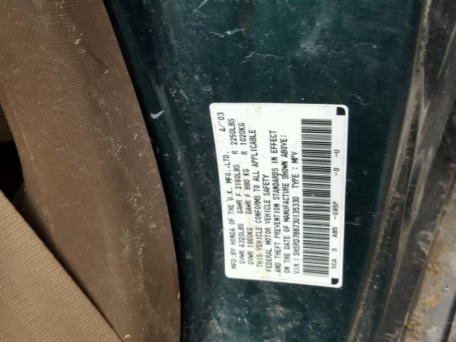 SHSRD78873U135330 - 2003 HONDA CR-V EX მწვანე ფოტო 10