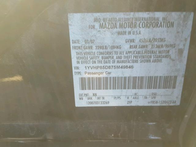 1YVHP85D875M49846 - 2007 MAZDA 6 S BLACK photo 10