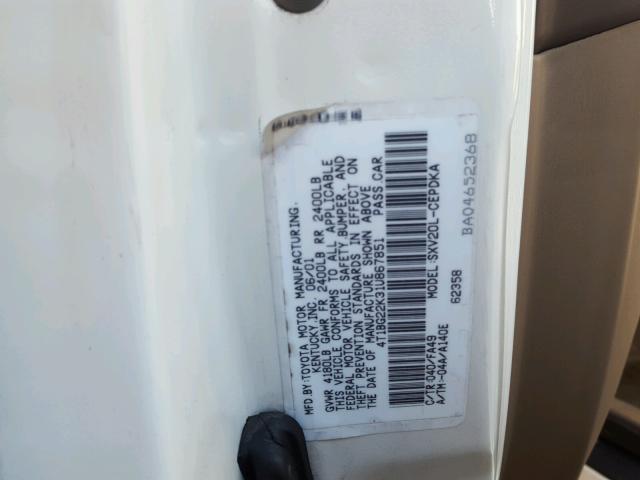 4T1BG22K31U867851 - 2001 TOYOTA CAMRY CE WHITE photo 10