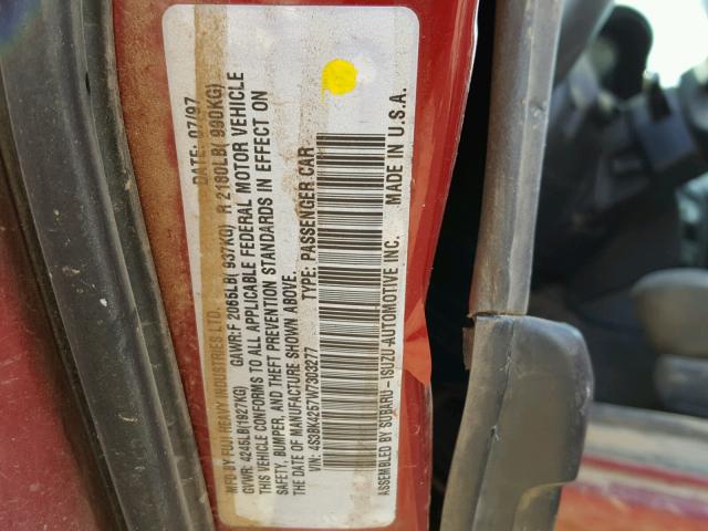 4S3BK4257W7303277 - 1998 SUBARU LEGACY BRI RED photo 10