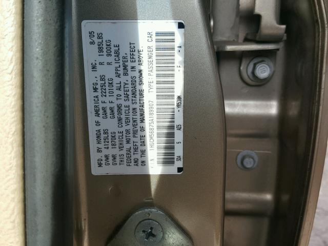 1HGCM56875A189907 - 2005 HONDA ACCORD EX GOLD photo 10