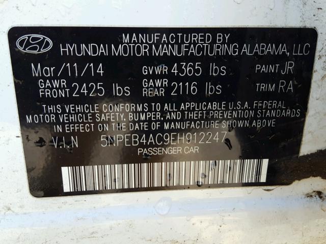 5NPEB4AC9EH912247 - 2014 HYUNDAI SONATA GLS WHITE photo 10