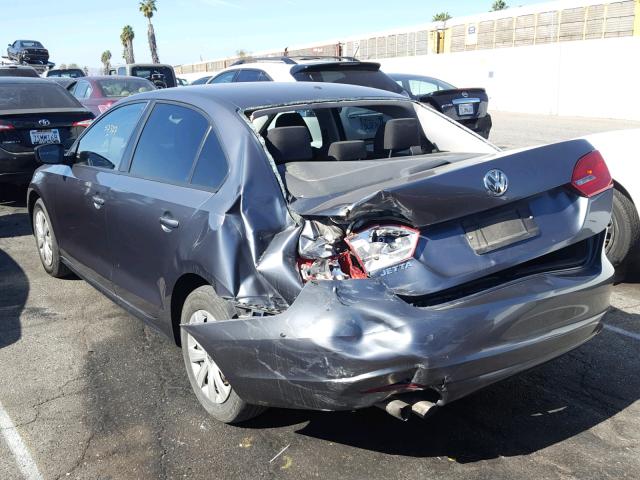 3VW2K7AJ0DM427973 - 2013 VOLKSWAGEN JETTA BASE GRAY photo 3