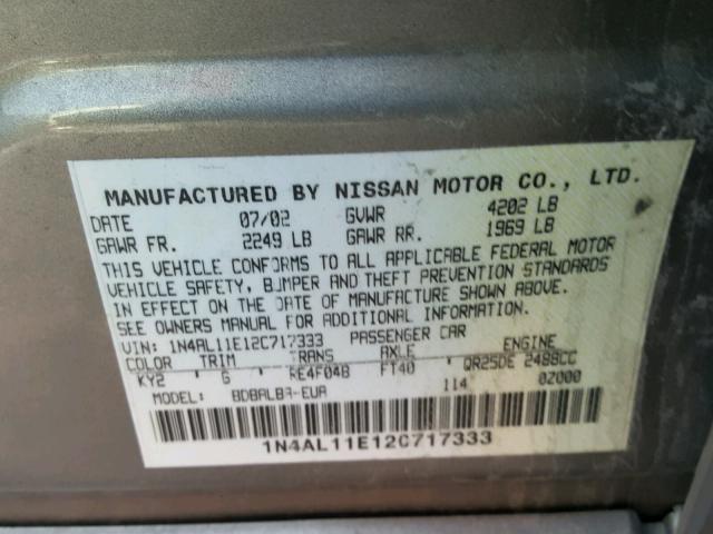 1N4AL11E12C717333 - 2002 NISSAN ALTIMA BAS TAN photo 10