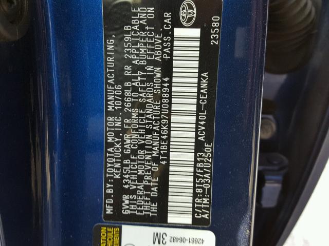 4T1BE46K97U088944 - 2007 TOYOTA CAMRY NEW BLUE photo 10