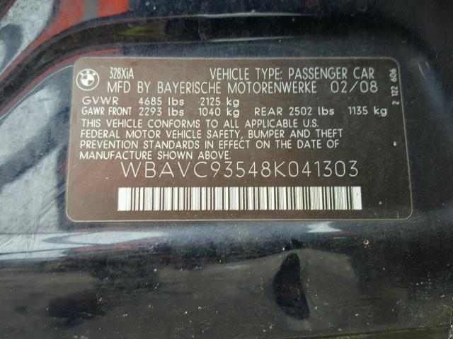 WBAVC93548K041303 - 2008 BMW 328 XI BLACK photo 10