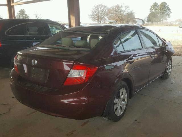 19XFB2F51CE095683 - 2012 HONDA CIVIC LX BURGUNDY photo 4