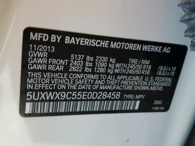 5UXWX9C55E0D28458 - 2014 BMW X3 XDRIVE2 WHITE photo 10