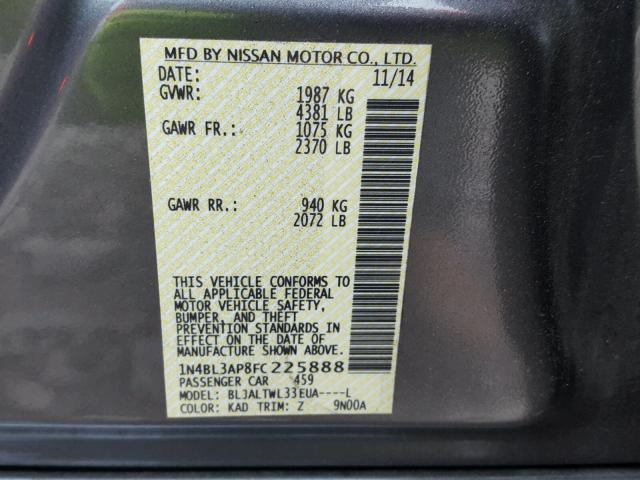 1N4BL3AP8FC225888 - 2015 NISSAN ALTIMA 3.5 GRAY photo 10