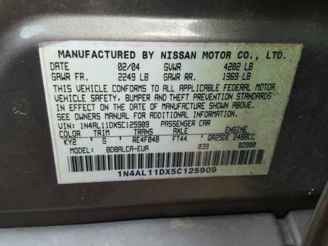 1N4AL11DX5C125909 - 2005 NISSAN ALTIMA S BEIGE photo 10