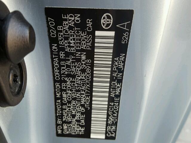 JTKDE177X70208918 - 2007 TOYOTA SCION TC 蓝色 照片 10