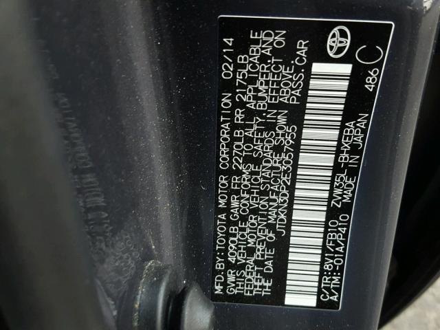 JTDKN3DP2E3057955 - 2014 TOYOTA PRIUS PLUG GRAY photo 10