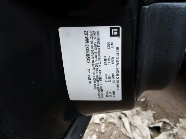 2G1WW12E339385872 - 2003 CHEVROLET MONTE CARL შავი ფოტო 10