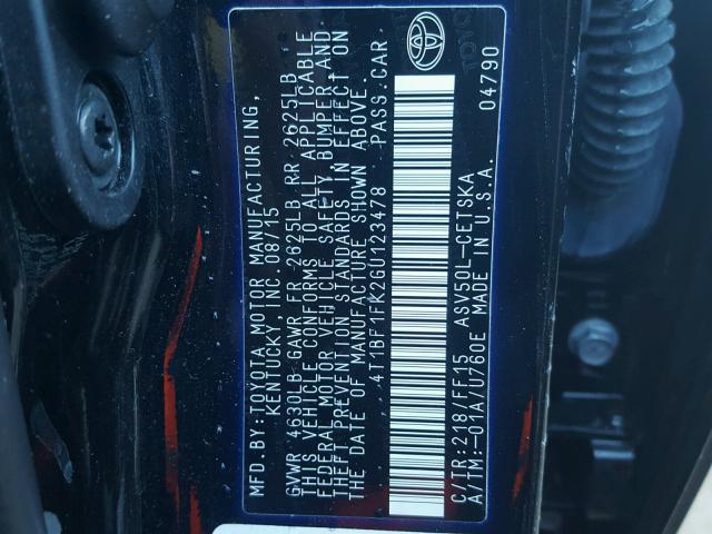 4T1BF1FK2GU123478 - 2016 TOYOTA CAMRY LE 黑色 照片 10