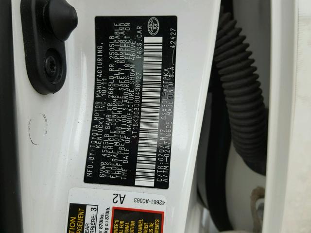 4T1BK3DB0BU436127 - 2011 TOYOTA AVALON BAS WHITE photo 10