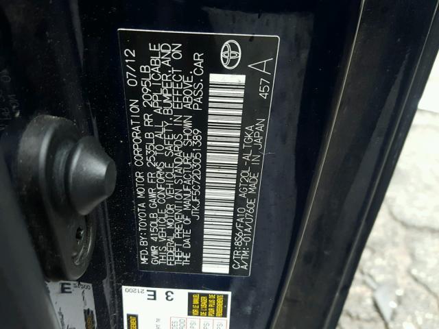 JTKJF5C72D3051389 - 2013 TOYOTA SCION TC 蓝色 照片 10