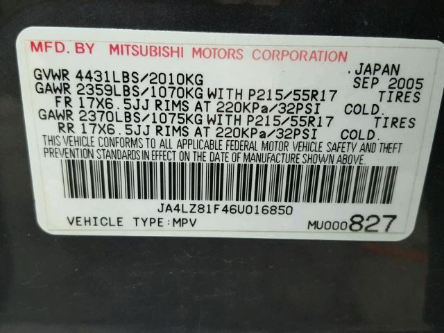 JA4LZ81F46U016850 - 2006 MITSUBISHI OUTLANDER GRAY photo 10