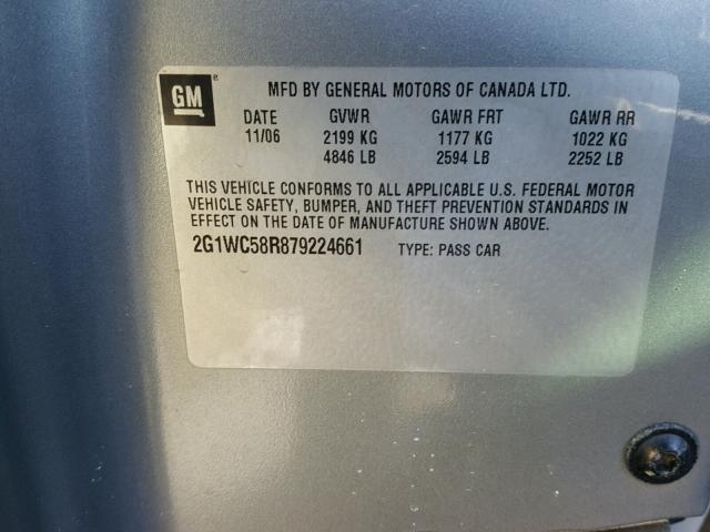 2G1WC58R879224661 - 2007 CHEVROLET IMPALA LT GRAY photo 10