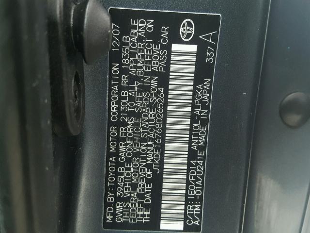 JTKDE167680265264 - 2008 TOYOTA SCION TC GRAY photo 10