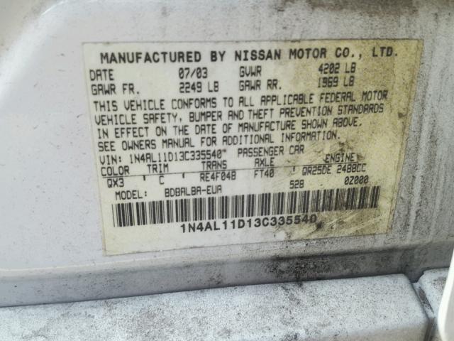 1N4AL11D13C335540 - 2003 NISSAN ALTIMA BAS WHITE photo 10