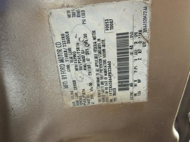 1FTZR45E64PB33660 - 2004 FORD RANGER SUP TAN photo 10