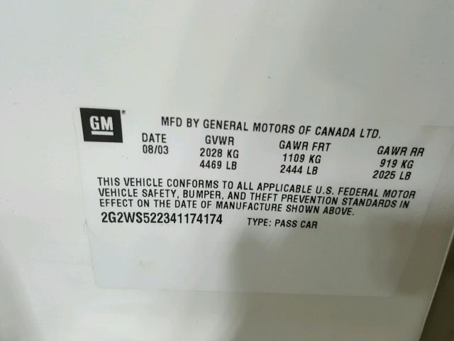 2G2WS522341174174 - 2004 PONTIAC GRAND PRIX WHITE photo 10