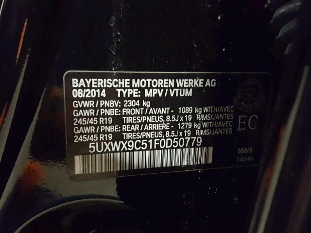 5UXWX9C51F0D50779 - 2015 BMW X3 XDRIVE2 BLACK photo 10