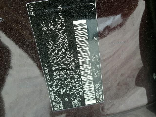 JTLZE4FE4CJ026364 - 2012 TOYOTA SCION XB 勃艮第红 照片 10