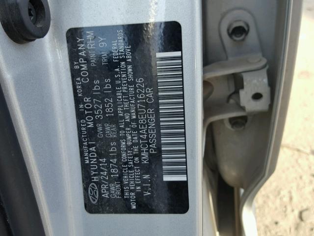 KMHCT4AE8EU716226 - 2014 HYUNDAI ACCENT GLS SILVER photo 10