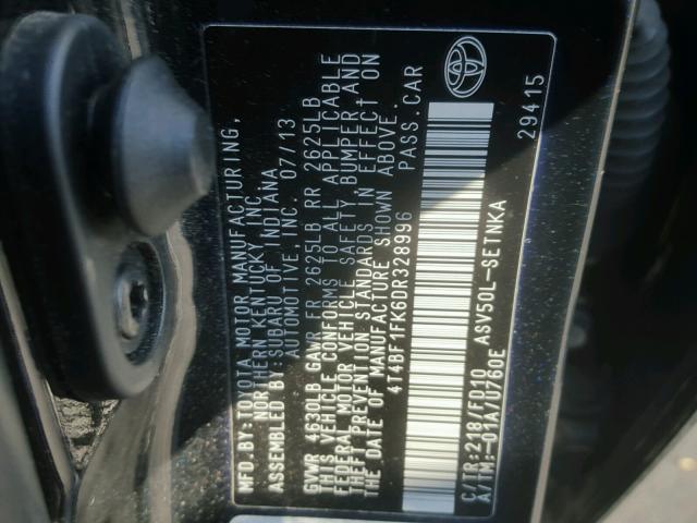 4T4BF1FK6DR328996 - 2013 TOYOTA CAMRY L CHARCOAL photo 10