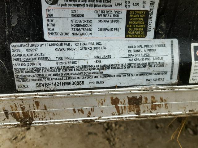 56VBE1421HM636388 - 2017 RC ROYAL RWT6 BLACK photo 10