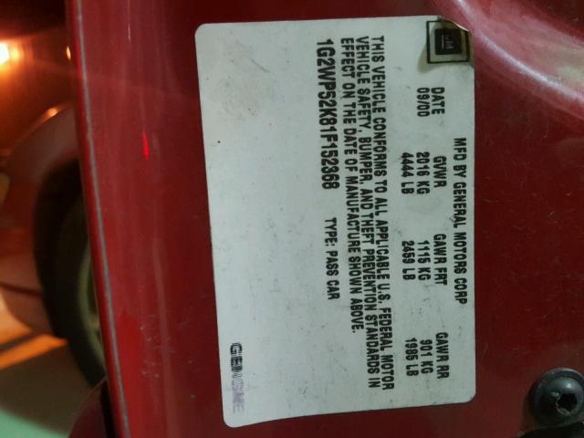 1G2WP52K81F152368 - 2001 PONTIAC GRAND PRIX RED photo 10