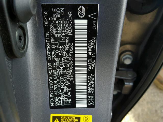 JTHKD5BH3F2210665 - 2015 LEXUS CT 200 CHARCOAL photo 10