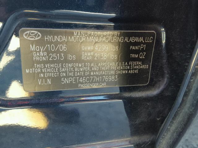 5NPET46C77H176983 - 2007 HYUNDAI SONATA GLS BLUE photo 10