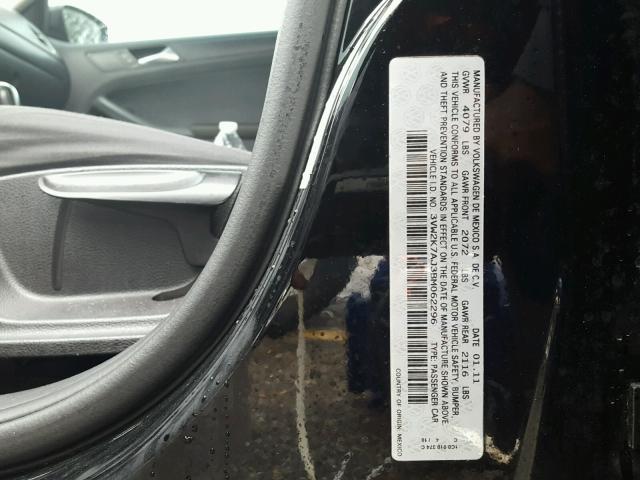 3VW2K7AJ3BM062296 - 2011 VOLKSWAGEN JETTA BASE BLACK photo 10