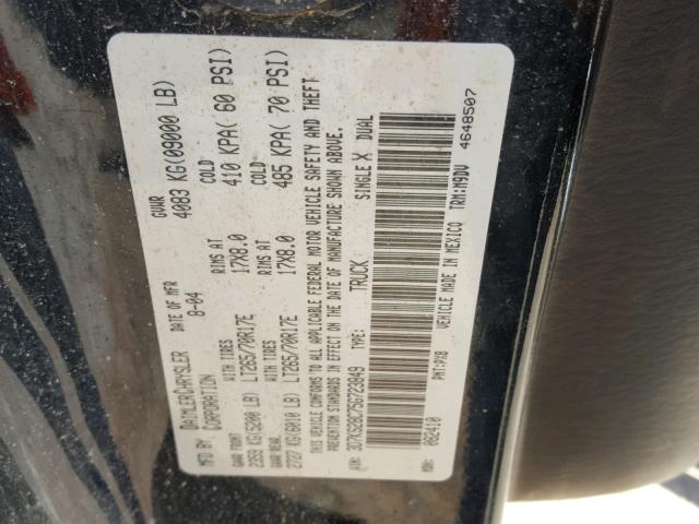 3D7KS28C75G723849 - 2005 DODGE RAM 2500 S შავი ფოტო 10