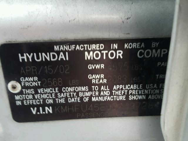 KMHFU45E92A197284 - 2002 HYUNDAI XG 350 SILVER photo 10