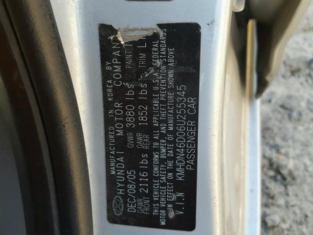 KMHDN46D06U255345 - 2006 HYUNDAI ELANTRA GL SILVER photo 10