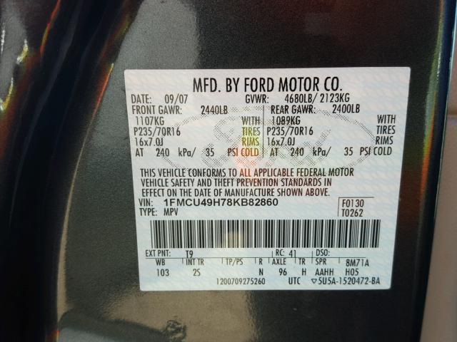 1FMCU49H78KB82860 - 2008 FORD ESCAPE HEV GREEN photo 10