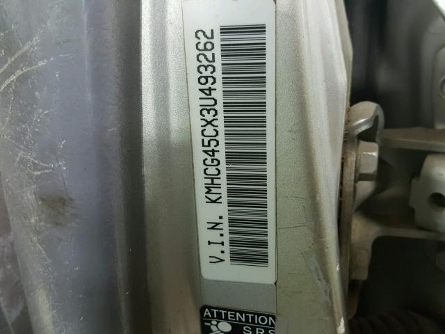 KMHCG45CX3U493262 - 2003 HYUNDAI ACCENT GL GRAY photo 10