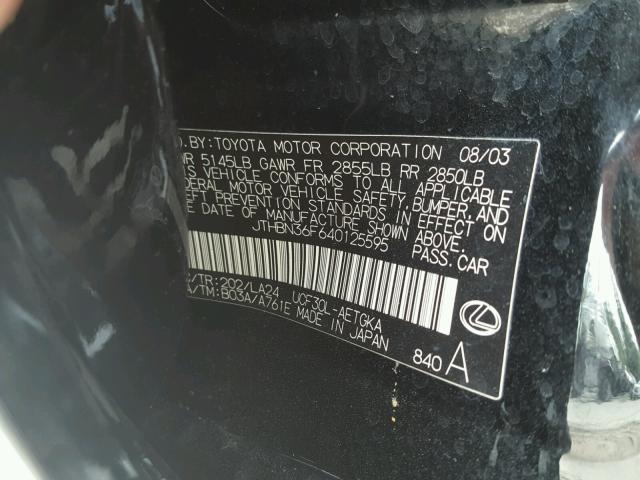 JTHBN36F640125595 - 2004 LEXUS LS 430 BLACK photo 10