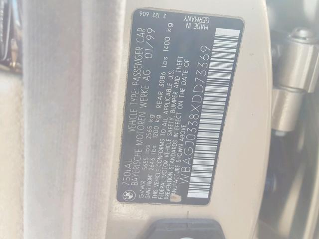 WBAGJ0338XDD73369 - 1999 BMW 750 IL BEIGE photo 10