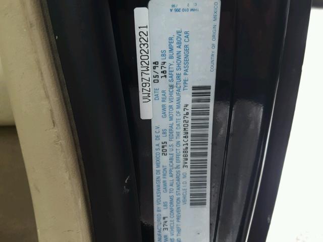 3VWBB61C8WM027674 - 1998 VOLKSWAGEN NEW BEETLE 黑色 照片 10