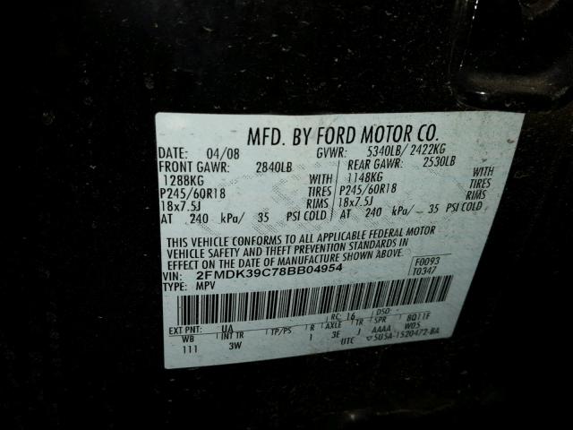 2FMDK39C78BB04954 - 2008 FORD EDGE LIMIT BLACK photo 10