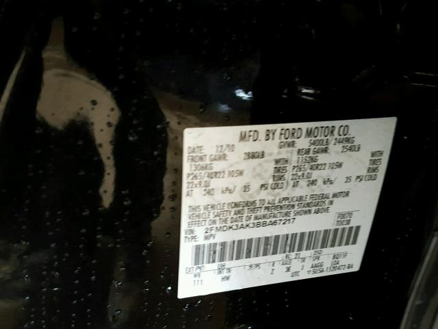 2FMDK3AK3BBA67217 - 2011 FORD EDGE SPORT BLACK photo 10